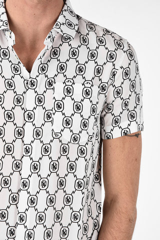 Monogram Short Sleeve Loose Fit Shirt with Hidden Closure