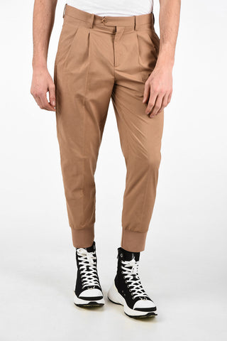 Double Pleat Slim Fit Pants with Elastic Ankle