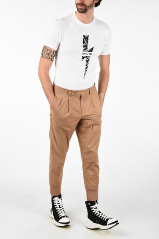 Double Pleat Slim Fit Pants with Elastic Ankle