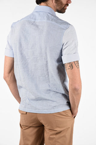 Pencil Striped Short Sleeve Loose Fit Shirt with Hidden Closure
