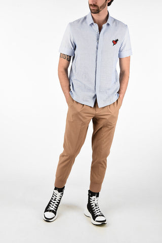 Pencil Striped Short Sleeve Loose Fit Shirt with Hidden Closure