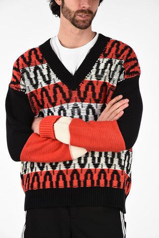 Embroidered Dropped Shoulder Fit V-Neck Sweater