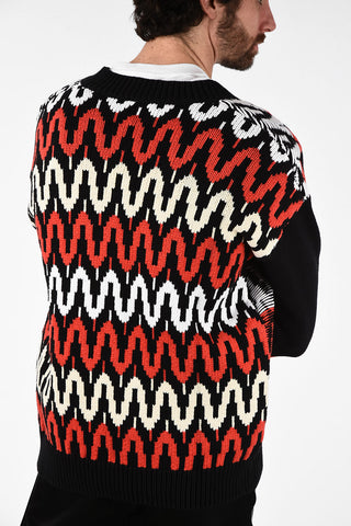 Embroidered Dropped Shoulder Fit V-Neck Sweater