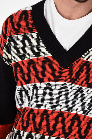 Embroidered Dropped Shoulder Fit V-Neck Sweater
