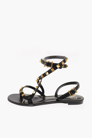 GARAVANI Leather ROCKSTUD Sandals with Ankle Strap