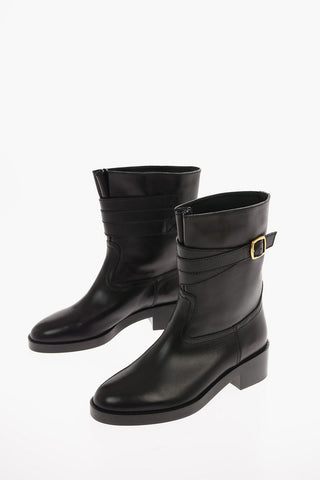 Leather Pull On Booties with Buckle