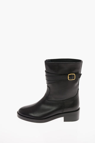 Leather Pull On Booties with Buckle