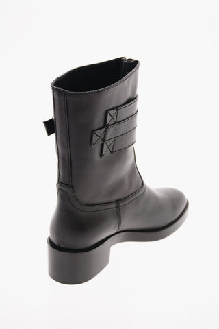 Leather Pull On Booties with Buckle