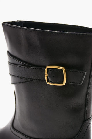 Leather Pull On Booties with Buckle