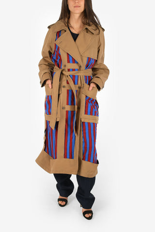 MM1 Striped Details Double Breasted Coat with Belt