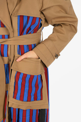 MM1 Striped Details Double Breasted Coat with Belt