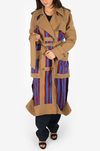 MM1 Striped Details Double Breasted Coat with Belt