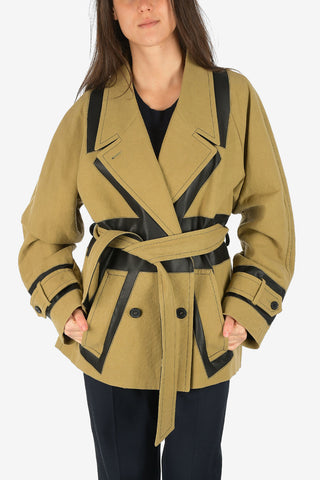 MM1 Flax and Cotton Double Breasted Coat with Details Leather and Belt