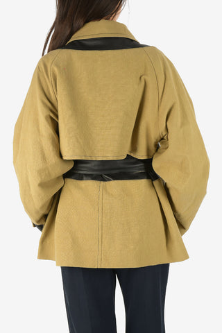 MM1 Flax and Cotton Double Breasted Coat with Details Leather and Belt