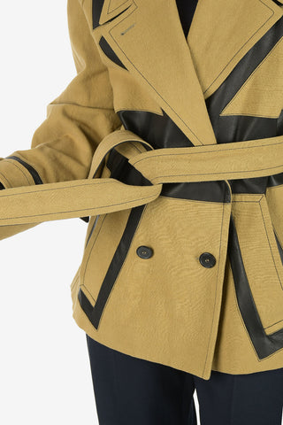 MM1 Flax and Cotton Double Breasted Coat with Details Leather and Belt