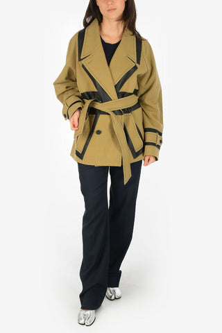 MM1 Flax and Cotton Double Breasted Coat with Details Leather and Belt