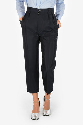 MM0 High Waist Silk Single Pleats Capri Pants
