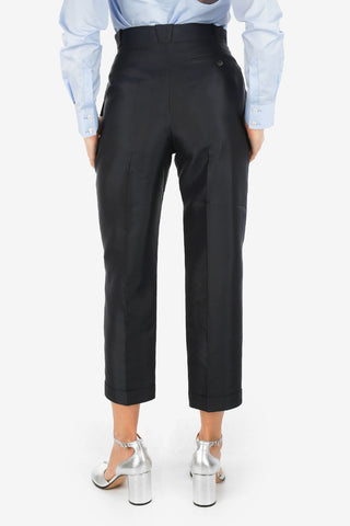 MM0 High Waist Silk Single Pleats Capri Pants
