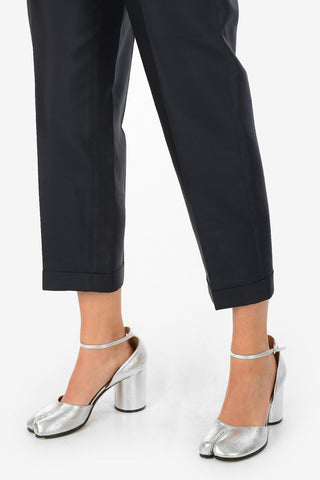MM0 High Waist Silk Single Pleats Capri Pants