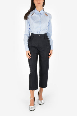 MM0 High Waist Silk Single Pleats Capri Pants