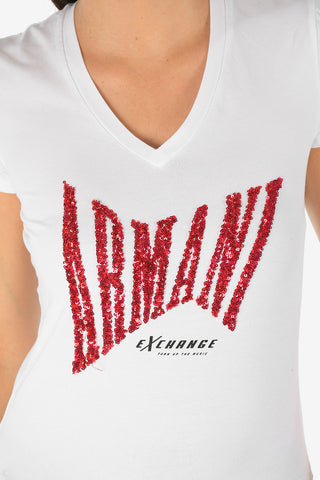 ARMANI EXCHANGE V-Neck Sequin Embroidery T-shirt