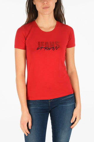 ARMANI JEANS Sequined Logo-Embroidery T-shirt
