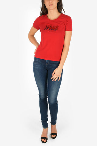ARMANI JEANS Sequined Logo-Embroidery T-shirt