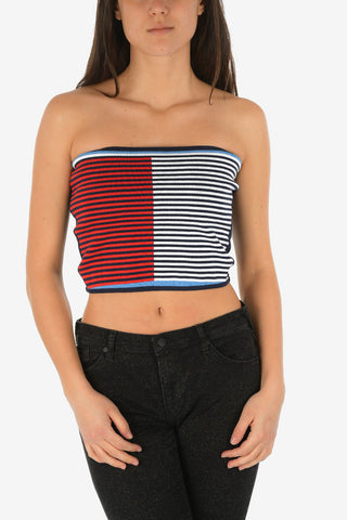 ARMANI EXCHANGE Striped Two-Tone Crop Top