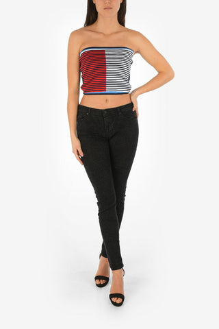 ARMANI EXCHANGE Striped Two-Tone Crop Top
