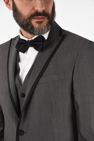 CC COLLECTION CERIMONIA RESET pinstriped virgin wool drop 8R 3 piece waistcoat suit