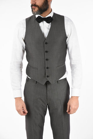 CC COLLECTION abito tre pezzi con gilet CERIMONIA RESET drop 8R gessato in lana vergine