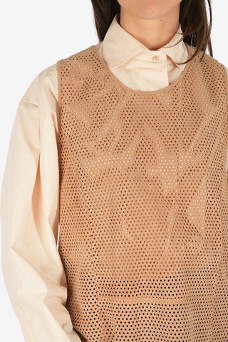 Suede Leather Open Work Top