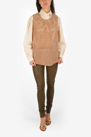 Suede Leather Open Work Top