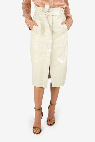 High Waist Leather Maxi Skirt with Side Pockets
