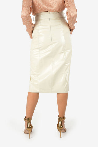 High Waist Leather Maxi Skirt with Side Pockets