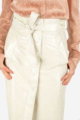 High Waist Leather Maxi Skirt with Side Pockets