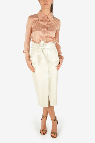High Waist Leather Maxi Skirt with Side Pockets