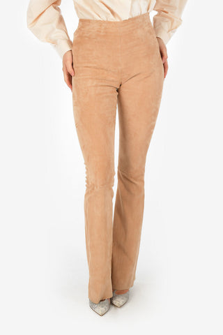 Suede Leather High Waist Boot Cut Pants