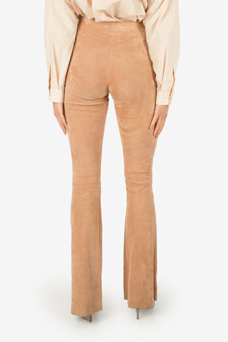 Suede Leather High Waist Boot Cut Pants