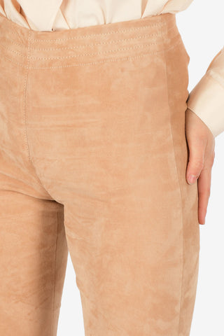 Suede Leather High Waist Boot Cut Pants
