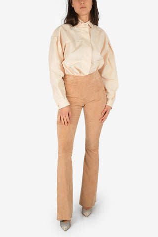 Suede Leather High Waist Boot Cut Pants