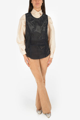 Suede Leather Open Work Top