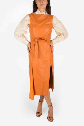 v-shape backline split-side hem leather maxi dress