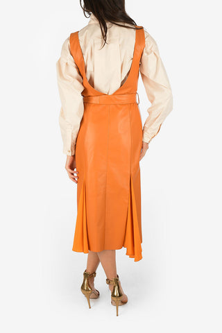 v-shape backline split-side hem leather maxi dress