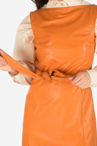 v-shape backline split-side hem leather maxi dress