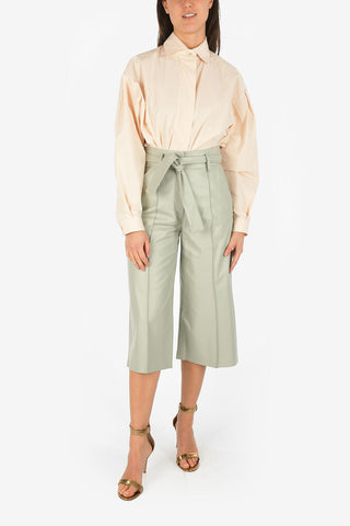 High-Waist Leather Gaucho Pants With Belt