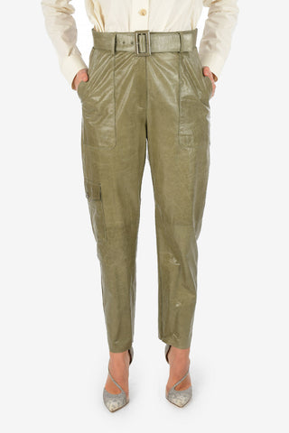 High Waist Leather Cargo Pants with Belt