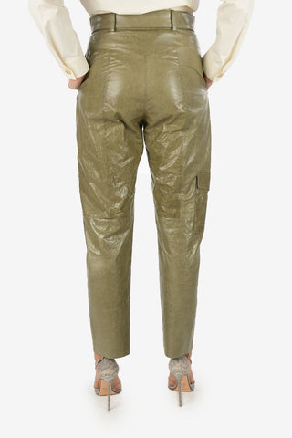 High Waist Leather Cargo Pants with Belt