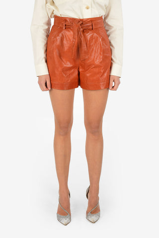 High Waist Leather Shorts With Belt