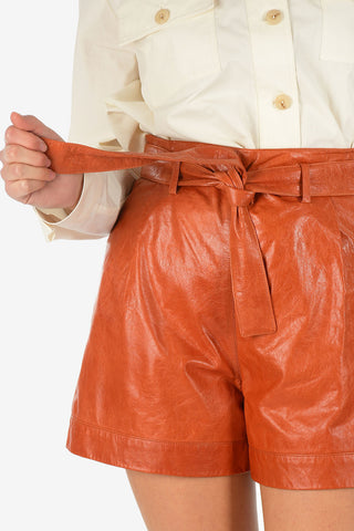 High Waist Leather Shorts With Belt